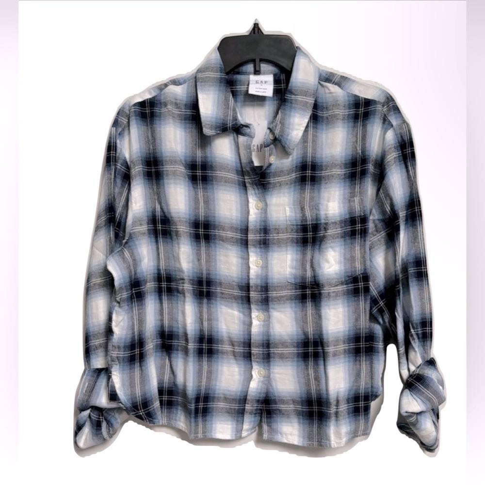 Gap Cropped Plaid Flannel Shirt